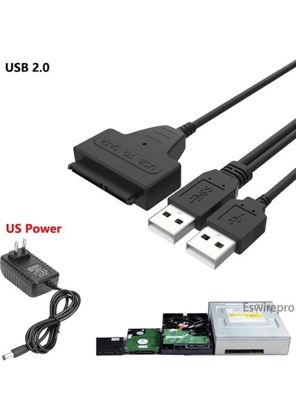 USB 2.0 Abd Sata USB 3.0 Kablosu Güç Kaynağı Adaptörü 2.5 3.5 Inç Sabit Disk Disk Harici Konektör SSD HDD 22PIN Adaptör Sata A USB (Yurt Dışından)