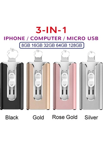 Altın 128GB Metal USB Flash Sürücü 128GB Otg Kalem Sürücü 32GB 64GB USB 3.0 Flash Disk iPhone 11 Pro/xr/xs Max USB Bellek Çubuğu 256GB (Yurt Dışından)