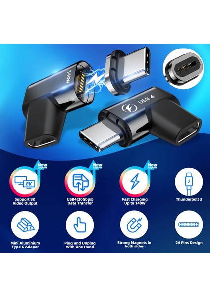 3 Adet Ipuçları Fonken 24PINS USB 4 Manyetik Adaptör Tip C 140W Macbook Pro Air Için Samsung 40G 20G 8K@60Hz USB C Hızlı Şarj Mıknatıs Dönüştürücü (Yurt Dışından)