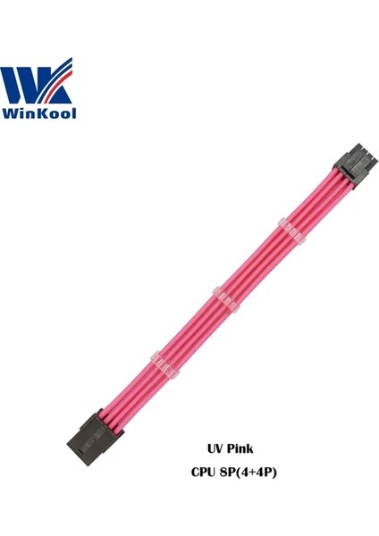 Uv Pembe 300MM Winkool Atx Eps Cpu 8pın Dişi - Erkek 4 + 4pin 18AWG Psu Kollu Uzatma Güç Kablosu / Beyaz Siyah Kılıflı Kablo (Yurt Dışından)