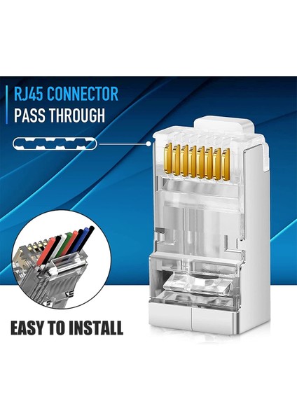 Cat6 1.1mm 30 Adet Hoolnx RJ45 Konektörü CAT6A Cat6 Geçiş Modüler Fişler Stp Korumalı 50U Altın Kaplama Ethernet Sonu Ağ Fişi Lan Kablosu (Yurt Dışından)