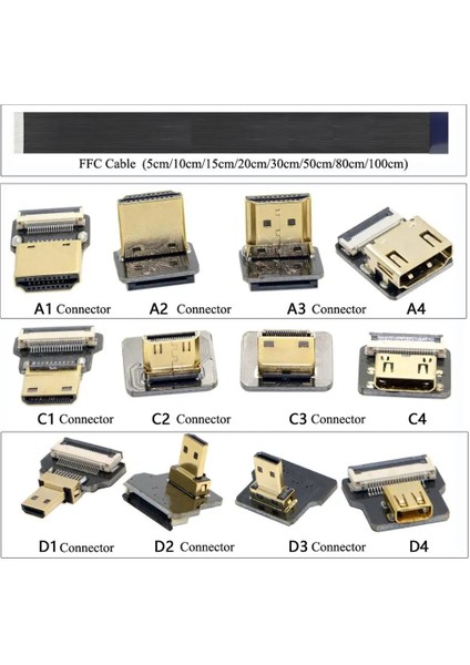 D2-D2 20 cm A1 Ultra Ince Düz Fpv HDMI Uyumlu Kablo Esnek Mini HDMI Mikro HDMI Şerit Tel 30 cm Kısa Fpc Ffc (Yurt Dışından)