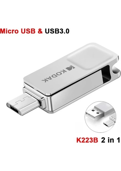 K223B-MICRO USB 64GB Kodak USB Flash Sürücü 32G Mini Metal Pendrive 64GB Memory Stick 128GB Usb3.0 Su Geçirmez U Disk Otg Type-C Akıllı Telefon Android Için (Yurt Dışından)
