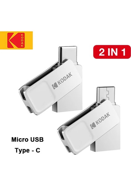 K223B-MICRO USB 64GB Kodak USB Flash Sürücü 32G Mini Metal Pendrive 64GB Memory Stick 128GB Usb3.0 Su Geçirmez U Disk Otg Type-C Akıllı Telefon Android Için (Yurt Dışından)
