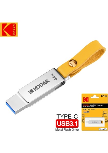 Iphone 64GB Kodak 3.1 Metal USB Flash Sürücü 32GB 64GB 128GB Tip C 2'si 1 Arada USB Sopa Çift Macbook Pc Tv Pendrive Cle Otg USB Flash Sopa Için Adpater (Yurt Dışından) fiyatları