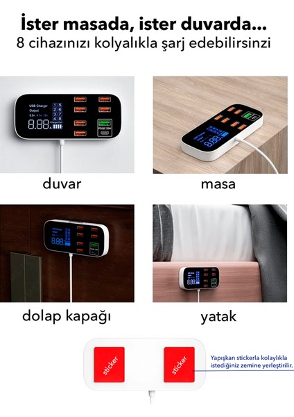Impro LED Ekranlı 8 Port USB Type C Apple Samsung Uyumlu Şarj Istasyonu Cihazı fiyatları