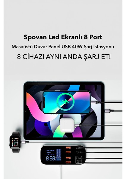 Impro LED Ekranlı 8 Port USB Type C Apple Samsung Uyumlu Şarj Istasyonu Cihazı modelleri