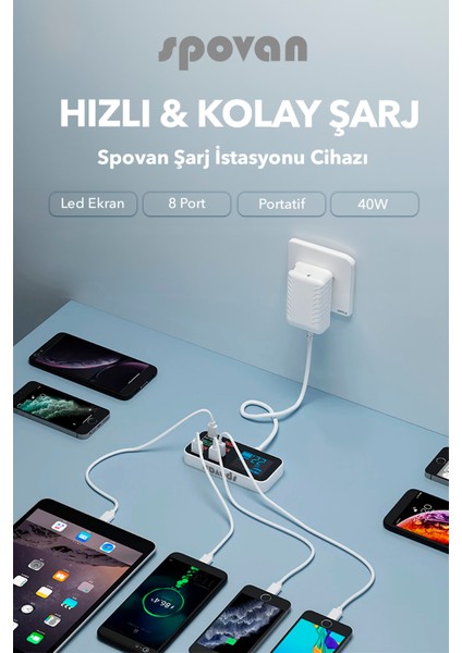 Impro LED Ekranlı 8 Port USB Type C Apple Samsung Uyumlu Şarj Istasyonu Cihazı indirimleri