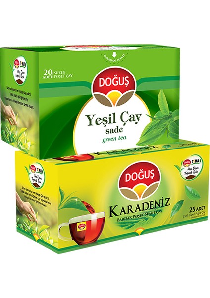 Karadeniz Bardak Siyah ve Yeşil Çay Sade Süzen Poşet Çayları
