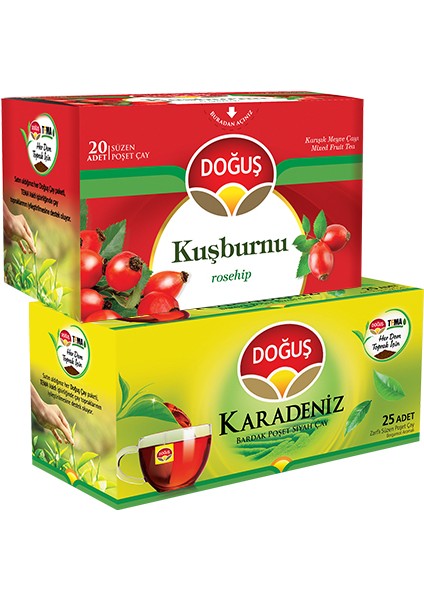 Karadeniz Bardak Siyah ve Kuşburnu Süzen Poşet Çayları