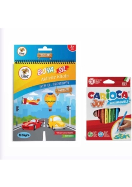 Boya Sil Aktivite Boyama Kitabı Taşıtlar (Silinebilir) & Carioca 12Lİ Boyama Kalemi