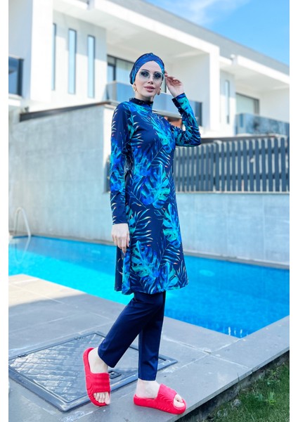 Likralı Tam Kapalı Tesettür Mayo R056 Tropikal modelleri