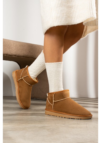 Mini Taba Süet İçi Tüylü Ince Taban Kadın Yarım Bot FT409 fiyatları