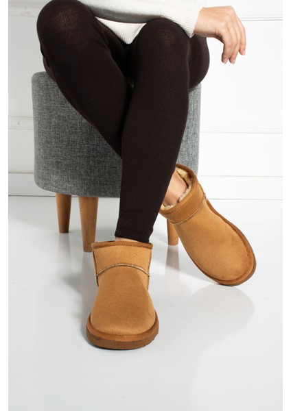 Mini Taba Süet İçi Tüylü Ince Taban Kadın Yarım Bot FT409 fırsatları