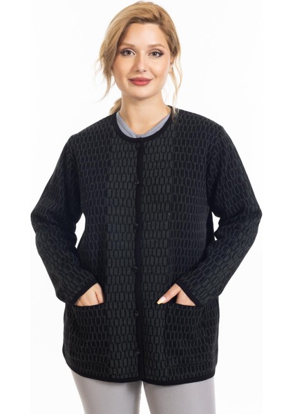 Yeni Sezon Kadın Triko Örgü Sıkı Dokuma Düğmeli Zincir Desenli Anne Kışlık Hırka 8086