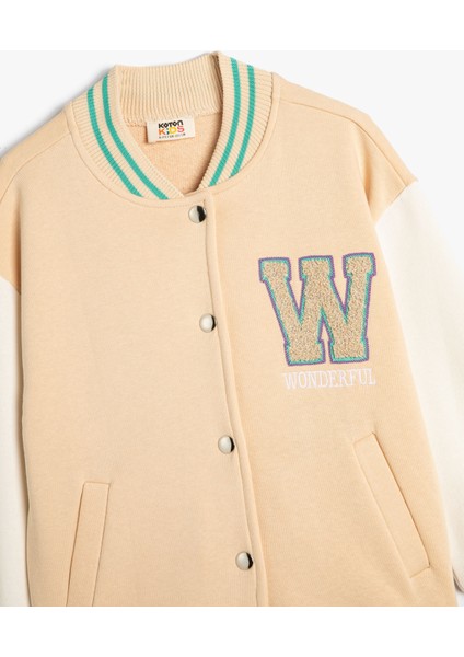 Oversize Bomber Kolej Ceket Aplike Detaylı Yuvarlak Yaka modelleri