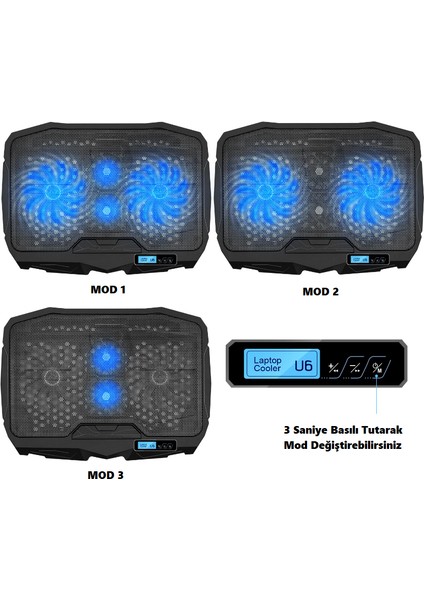 S18 Yükseklik Ayarlı 4 LED Fanlı Ayarlanabilir Laptop Soğutucu Notebook Bilgisayar Standı
