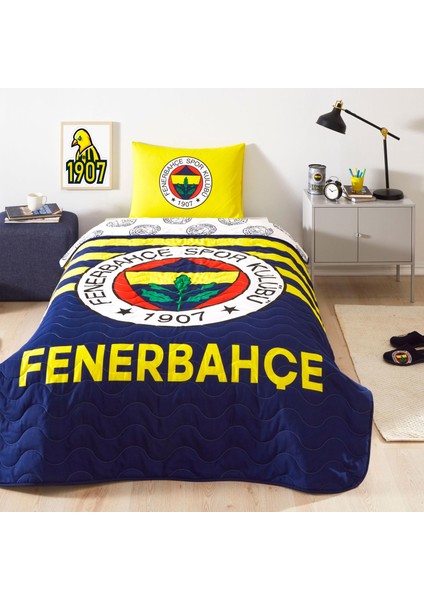 Lisanslı Fenerbahçe Stripe Tek Kişilik Yatak Örtüsü Seti