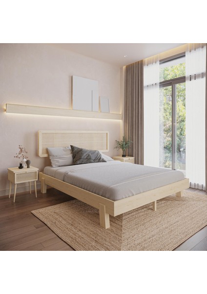 Hazeran Lilyum Model Çam Renk Vernikli Ahşap Karyola