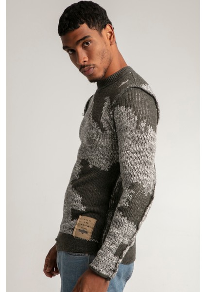 Slim Fit Ters Örgü Ağac Desen Bisiklet Yaka Triko Kazak fırsatları