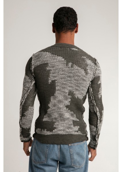 Slim Fit Ters Örgü Ağac Desen Bisiklet Yaka Triko Kazak indirimleri