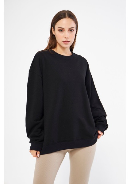 Siyah Kadın Oversize Basic Sweatshirt - Karmen