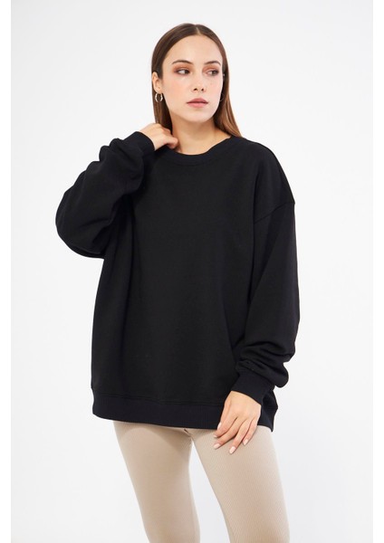 Siyah Kadın Oversize Basic Sweatshirt - Karmen