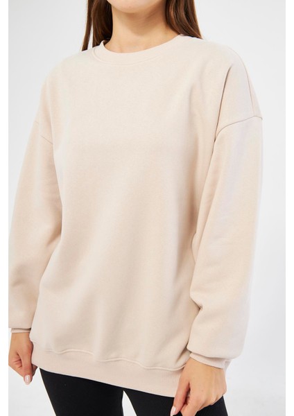 Bej Kadın Oversize Basic Sweatshirt - Karmen fiyatları