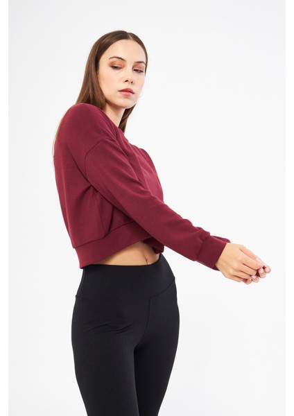 Bordo Kadın Uzun Kollu Crop Sweatshirt - Gobi fiyatları