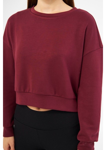 Bordo Kadın Uzun Kollu Crop Sweatshirt - Gobi fırsatları