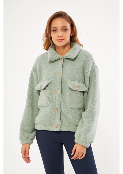 Sherpa Hırka Cep Detaylı Düğmeli Mint - Cecila fiyatları