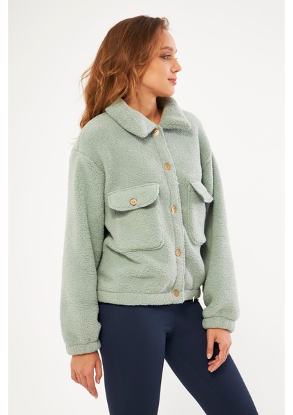 Sherpa Hırka Cep Detaylı Düğmeli Mint - Cecila modelleri