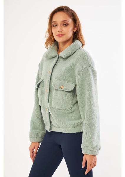 Sherpa Hırka Cep Detaylı Düğmeli Mint - Cecila fırsatları