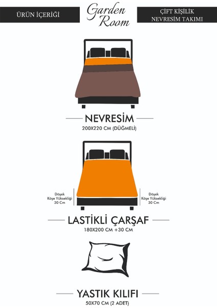 Pamuklu - Lastikli Çarşaflı Nevresim Takımı Çift Kişilik Sezar - Füme