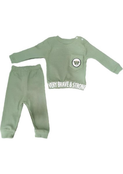 Kıddımax Baby 2802CH Bebek Cepli Ayı Nakışlı Yeşil Eşofman Takımı