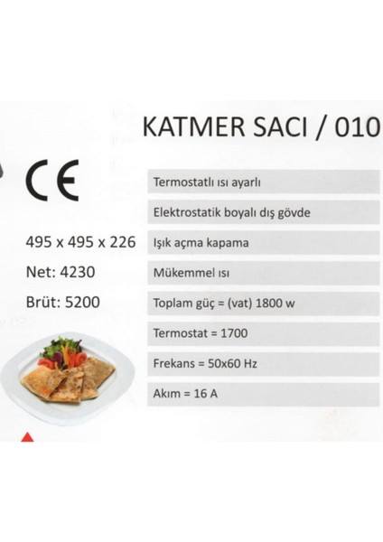 Elektrikli 2000W Termostatlı Katmer - Gözleme – Yufka Sacı