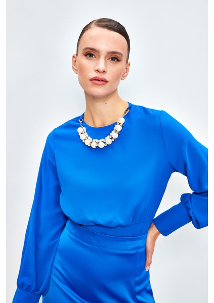 Kolye Detaylı Crop Bluz - Sax Mavi fiyatları