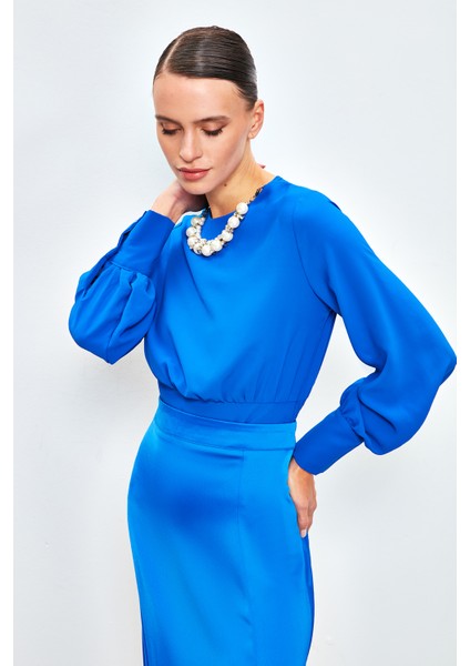 Kolye Detaylı Crop Bluz - Sax Mavi modelleri