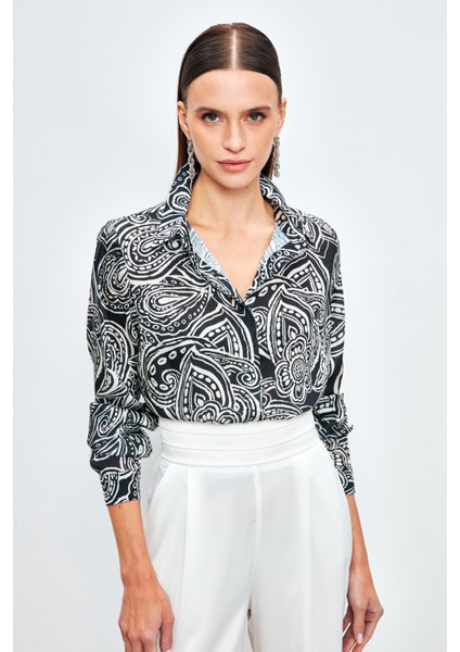 Desenli Düz Gömlek - Siyah