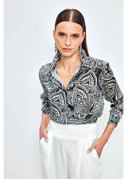 Desenli Düz Gömlek - Siyah fiyatları