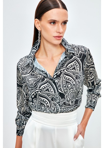 Desenli Düz Gömlek - Siyah modelleri