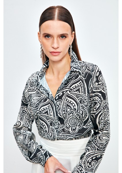 Desenli Düz Gömlek - Siyah fırsatları