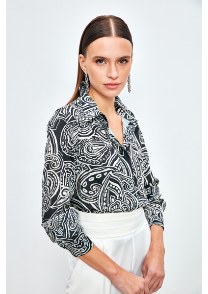 Desenli Düz Gömlek - Siyah indirimleri