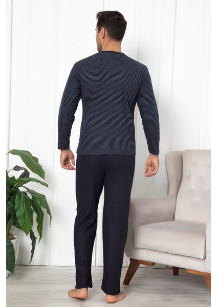Falkom 7055 Pamuklu İnterlok Kışlık Erkek Çizgili Pijama Takımı modelleri