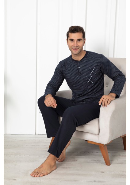 Falkom 7055 Pamuklu İnterlok Kışlık Erkek Çizgili Pijama Takımı fırsatları