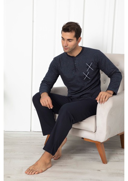 Falkom 7055 Pamuklu İnterlok Kışlık Erkek Çizgili Pijama Takımı indirimleri