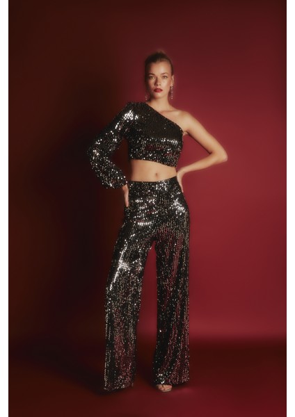 Bol Paça Payetli Pantolon - Gümüş fiyatları