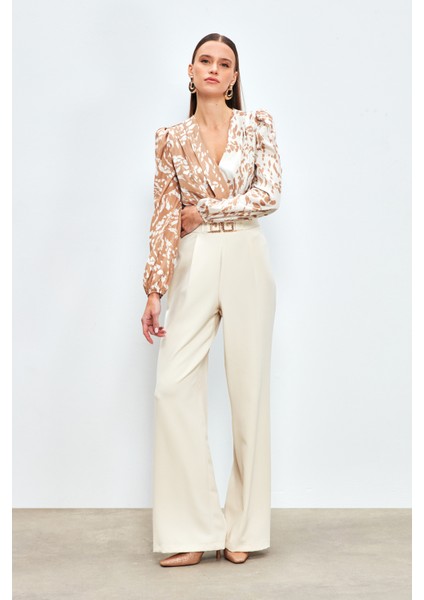 Bel Aksesuarlı Bol Paça Pantolon - Taş fiyatları