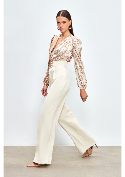 Bel Aksesuarlı Bol Paça Pantolon - Taş modelleri