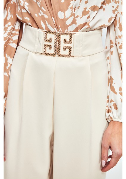 Bel Aksesuarlı Bol Paça Pantolon - Taş indirimleri